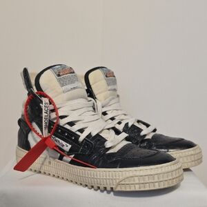 Off-White Black and Cream High-Tops with Red Accent